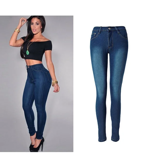 2019 Jeans for Women mom Jeans High Waist Jeans Woman High Elastic plus size Stretch Jeans female washed denim skinny pencil pan