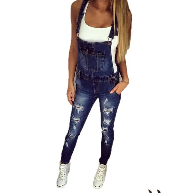 2019 new hole fashion stretch one-piece denim straps feet pants hole slim slim jeans casual jeans plus size 3xl