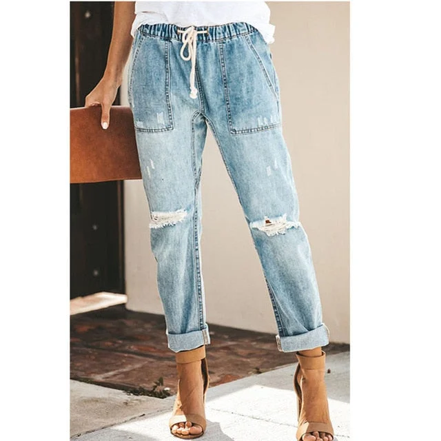 2019 new style boyfriend for women jeans woman plus size loose jeans mid waist stretch denim Straight pants trousers femme