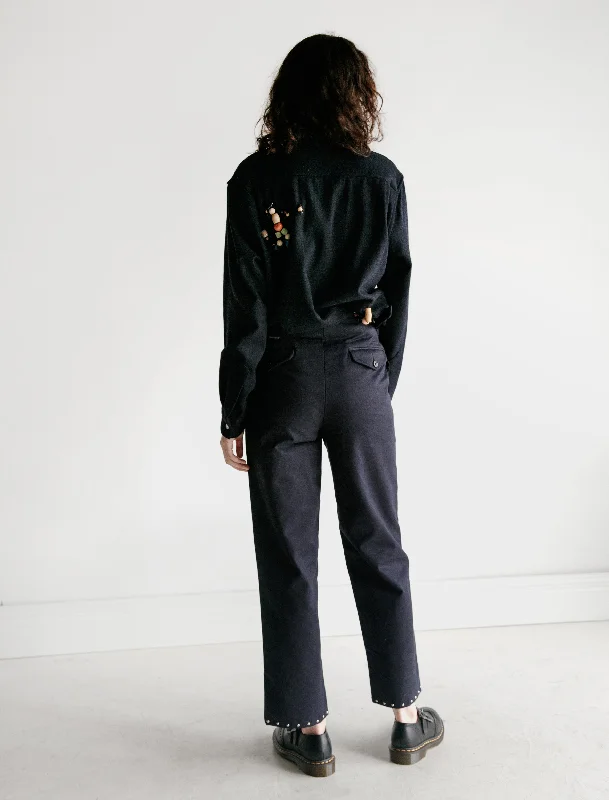 Navy Studded Side Tie Trouser