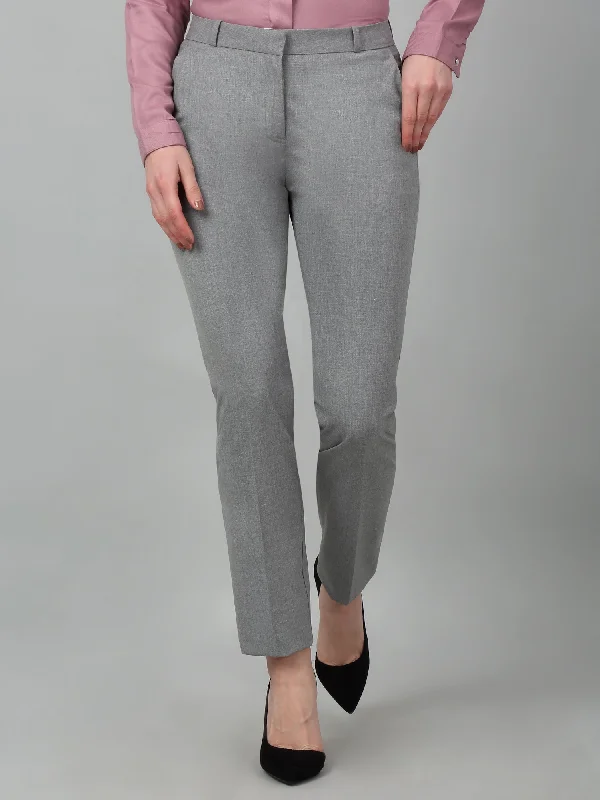 Cantabil Grey Solid Non-Pleated Formal Trouser For Women