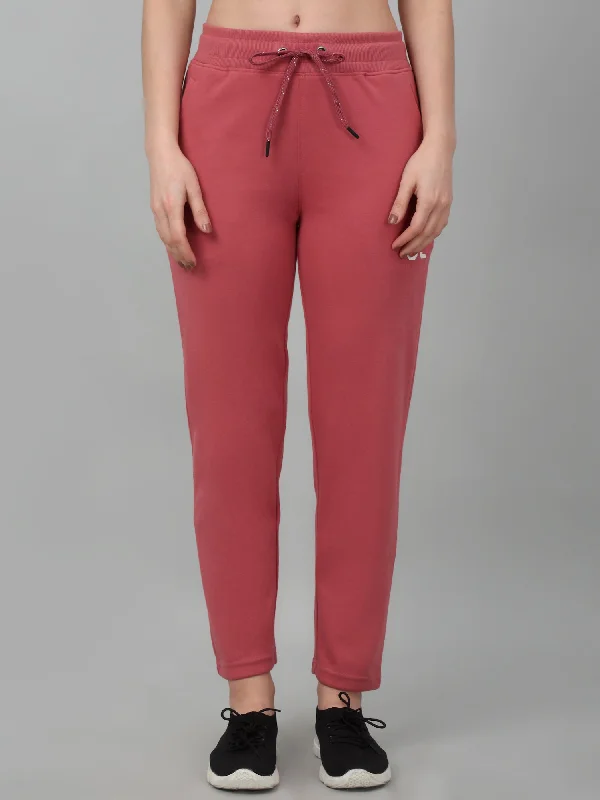 Cantabil Pink Solid Ankle Length Casual Track Pants for Women