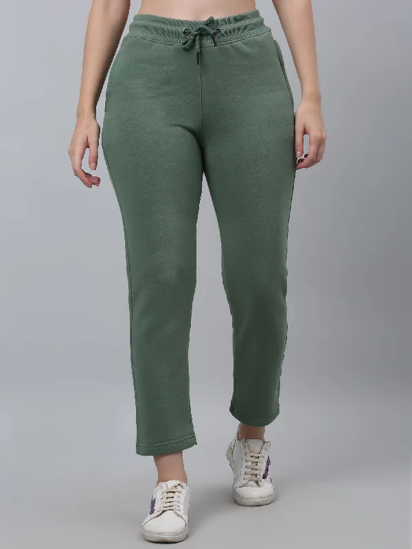 Cantabil Women Solid Light Green Fleece Casual Track Pant