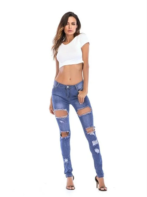 Clothes Women Jeans Women 2019 Ripped Stretch Slim Denim Skinny Jeans Pants High Waist Trousers Fashion hole Pants