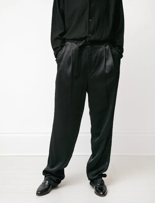 Pleated Pants Satin Black