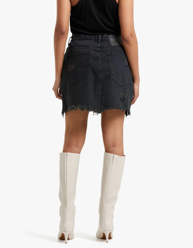 2020 Mini High Waist Denim Skirt - Fox Black