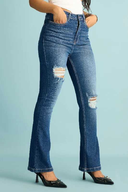 Vintage Sky Distress Bootcut Jeans