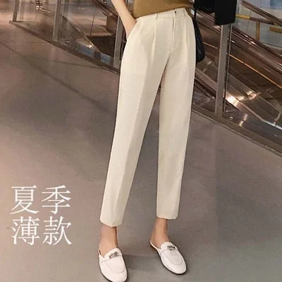 Women's Casual Harem pants Spring Summer Fashion Loose Ankle-length Trousers Female Classic High Elastic Waist Black Camel Beige