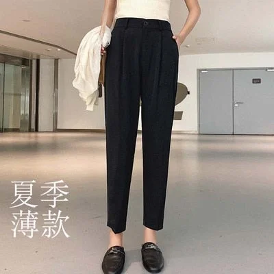 Women's Casual Harem pants Spring Summer Fashion Loose Ankle-length Trousers Female Classic High Elastic Waist Black Camel Beige