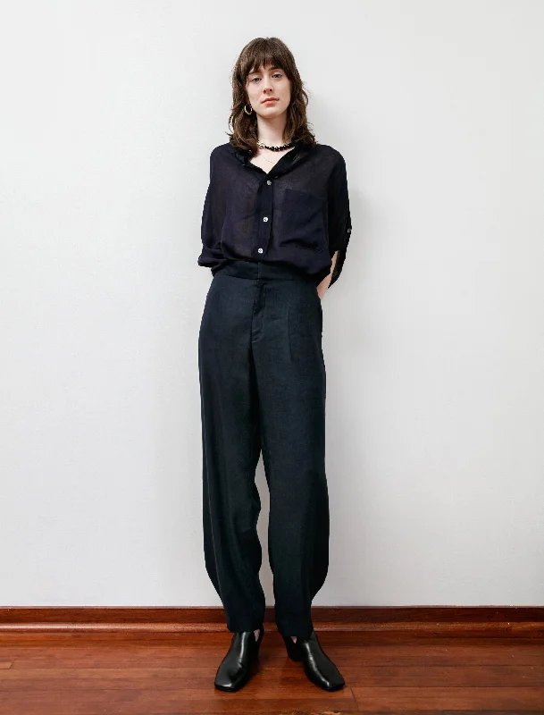 Rounded Hem Linen Trousers Navy