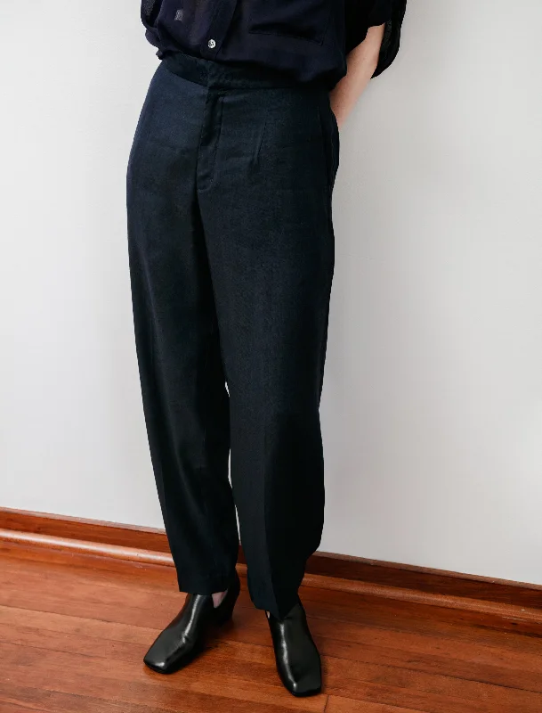 Rounded Hem Linen Trousers Navy