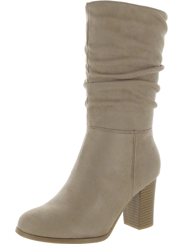 Amena Scrunch Boot Womens Block Heel Side Zip Mid-Calf Boots