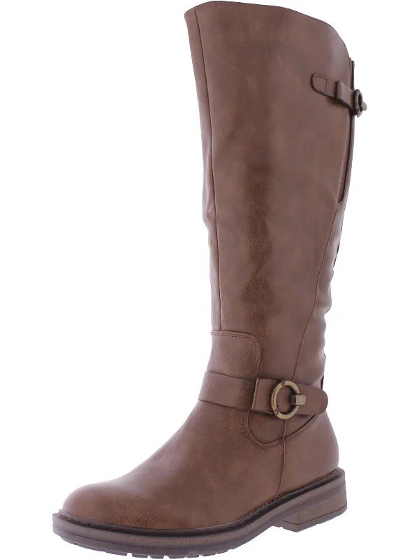 Aphrodite Womens Faux Leather Wide Calf Knee-High Boots