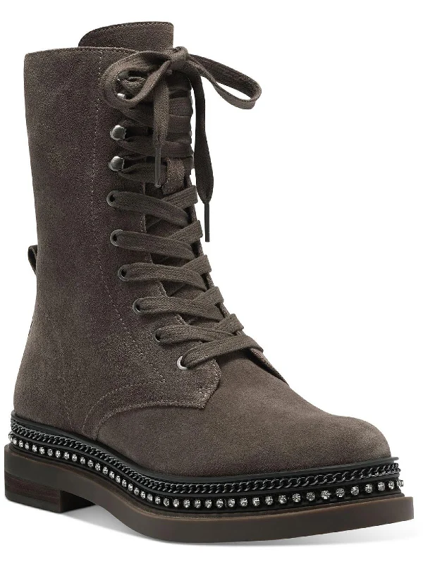 Branda Womens Rhinestone Embellished Combat & Lace-up Boots