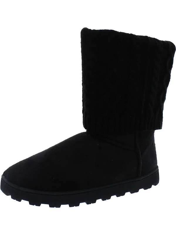 Cozy Womens Faux Suede Knit Mid-Calf Boots