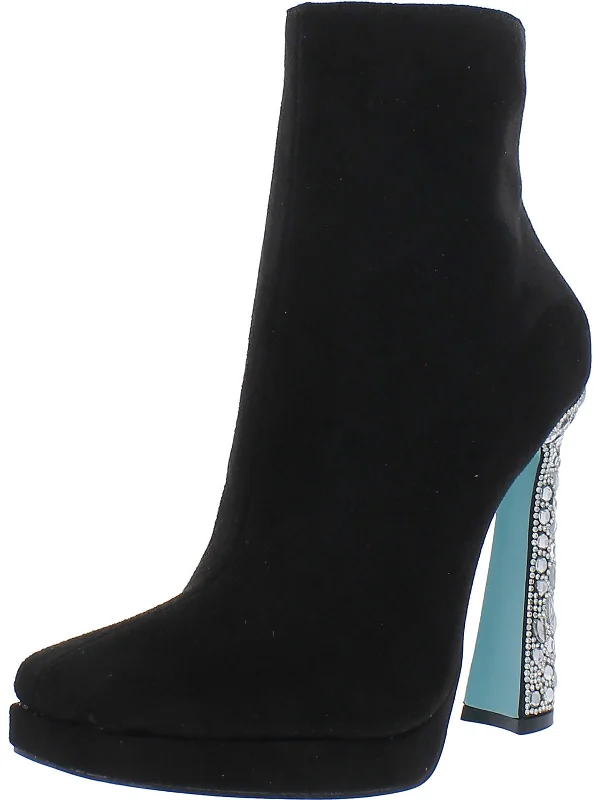 Elis Womens Faux Suede Block Heel Booties