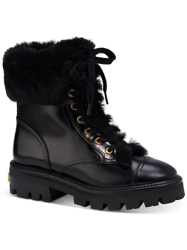 Merritt Winter Womens Leather Faux Fur Combat & Lace-up Boots