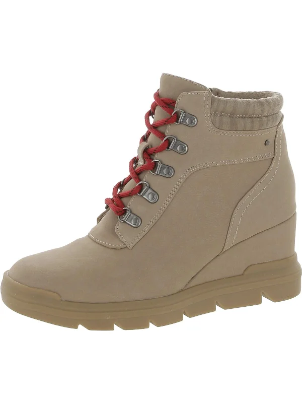 Reign Womens Faux Suede Lace Up Hiking Boots