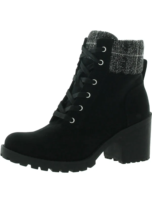 Romina Womens Suede Block Heel Combat & Lace-up Boots