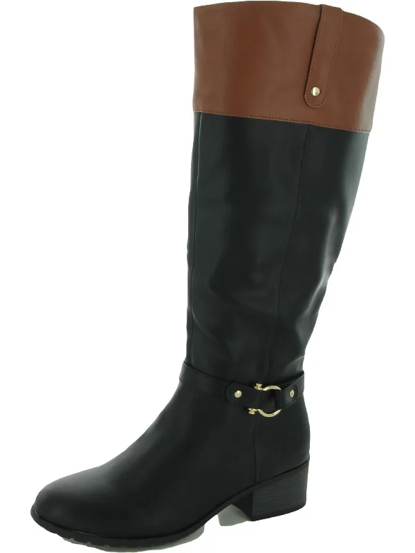 Vickyy Womens Faux Leather Embossed Knee-High Boots