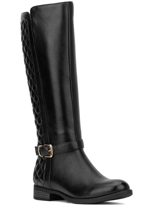 Womens Faux Leather Quilted Knee-High Boots