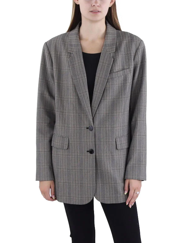 Womens Glen Plaid Suit Separate Two-Button Blazer