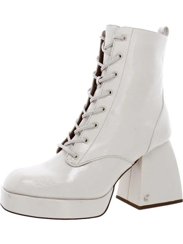 Womens Patent Heeled Mid-Calf Boots