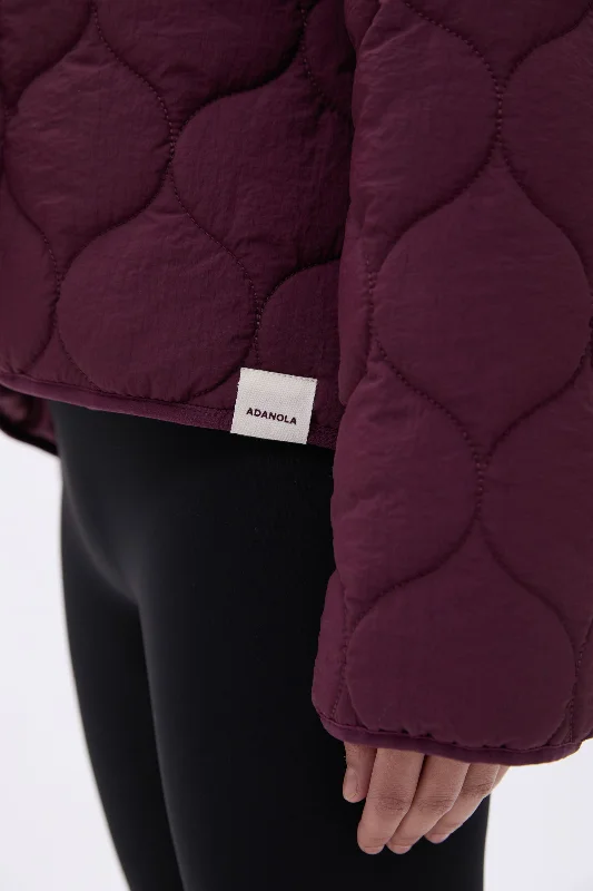 Collared Quilted Boxy Jacket - Dark Cherry