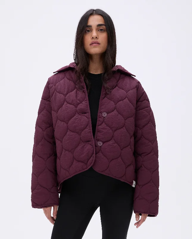 Collared Quilted Boxy Jacket - Dark Cherry