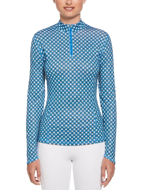 Womens Geo Print Sun Protection Golf Shirt