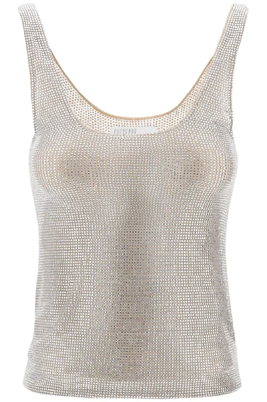 rhinestone mesh tank top 02PSTO178FC 02212 BEIGE CRYSTAL