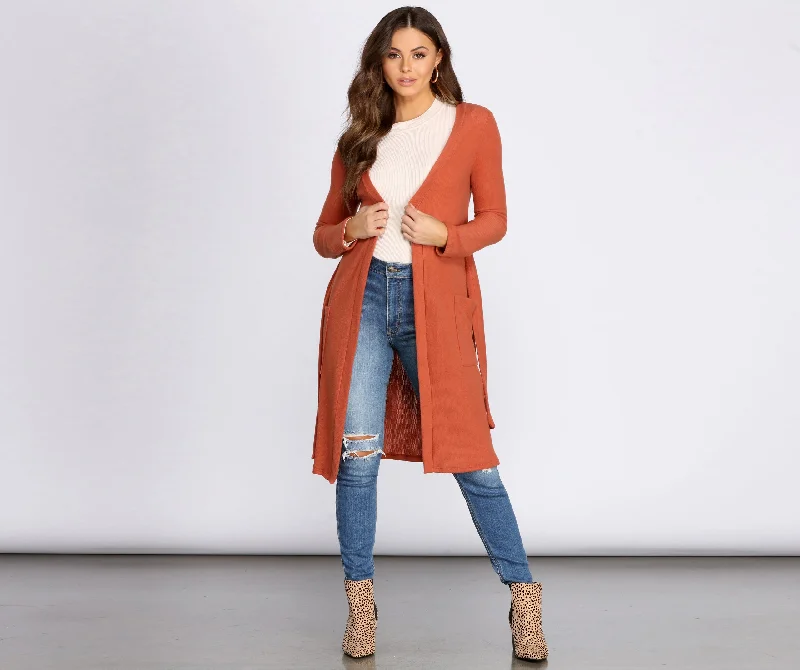 Brushed Knit Belted Cardigan