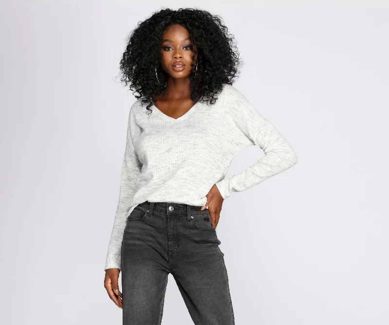 Brushed Knit V-Neck Top