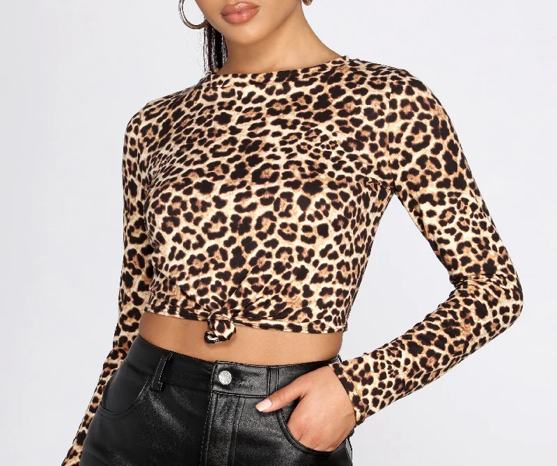 Leopard Print Brushed Knit Crop Top