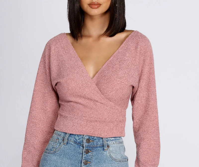 La Femme Knit Wrap Sweater