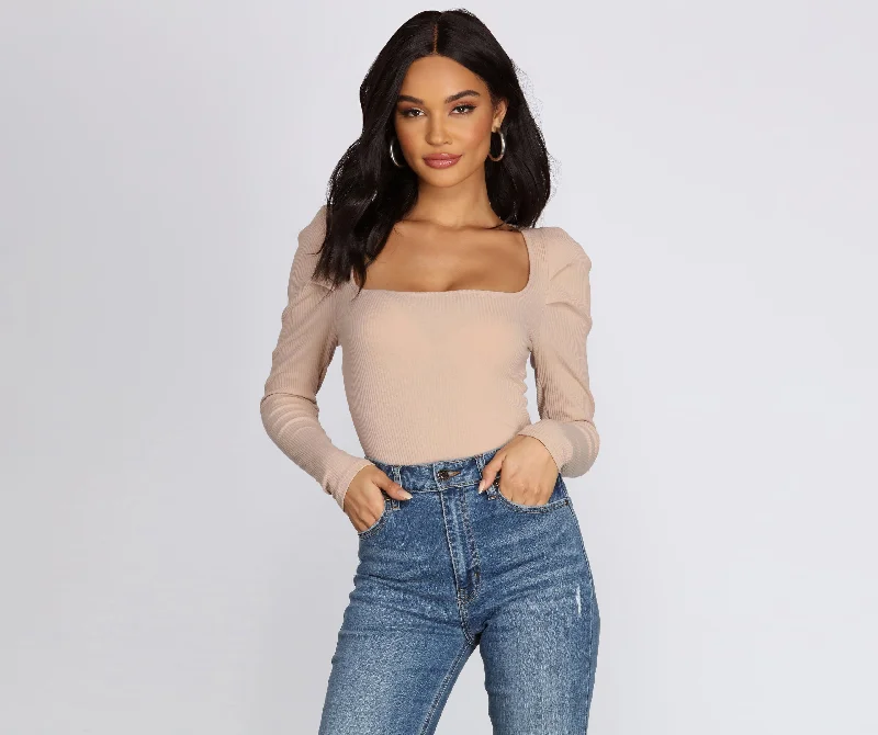 Pleated Puff Sleeve Bodysuit