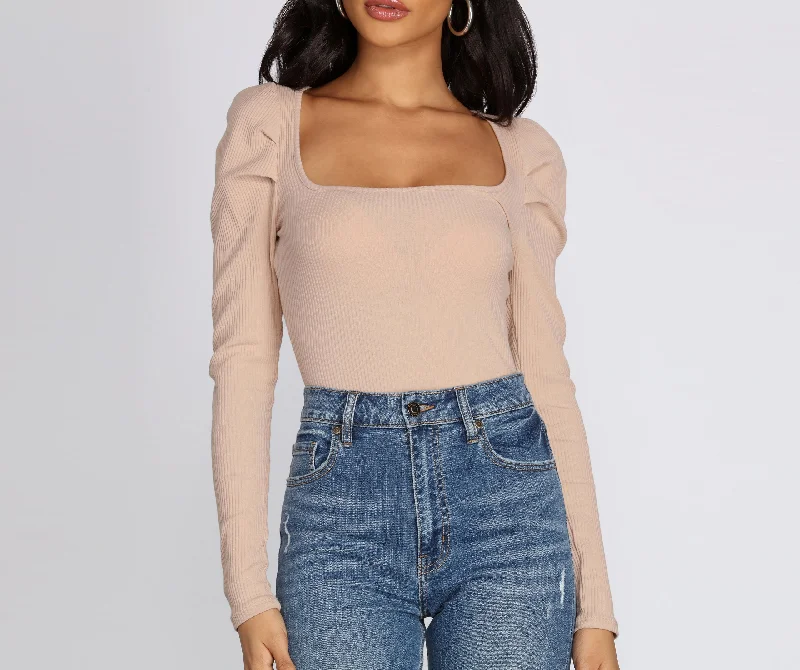 Pleated Puff Sleeve Bodysuit