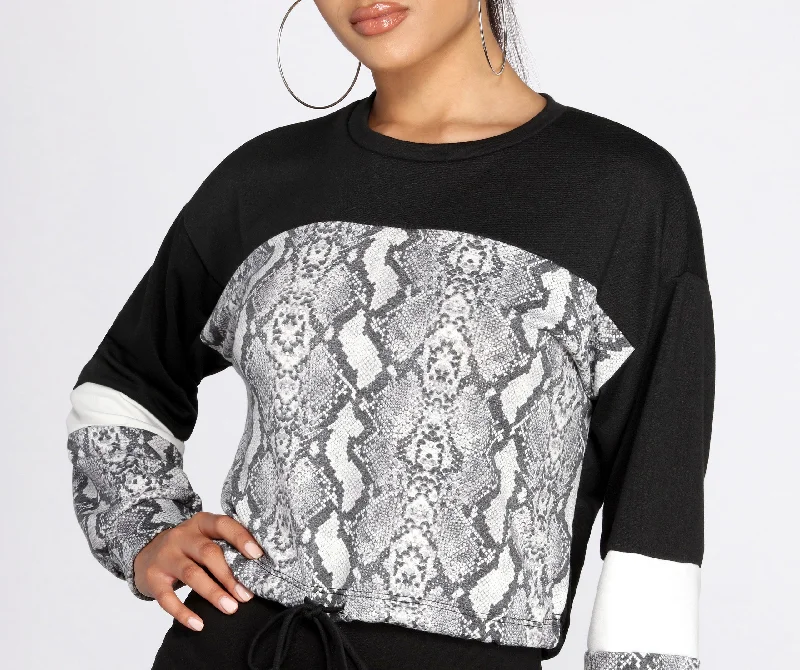 Snake Print Color Block Top