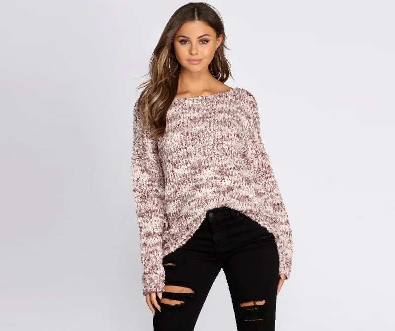 Wide Neck Confetti Knit Sweater