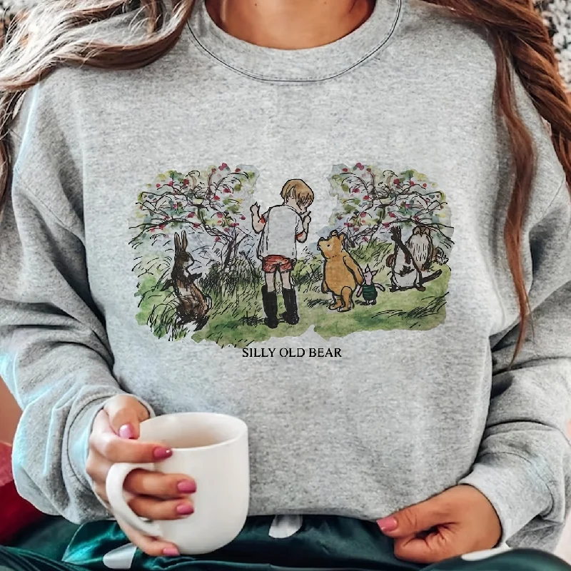 Cartoon Print Crew Neck Sweatshirt, Casual Long Sleeve Loose Sweatshirt, Women's Clothing