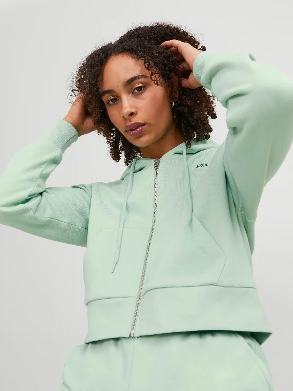 JJXX Abbie Long Sleeve Crop Full Zip Hooded Sweat-JADE