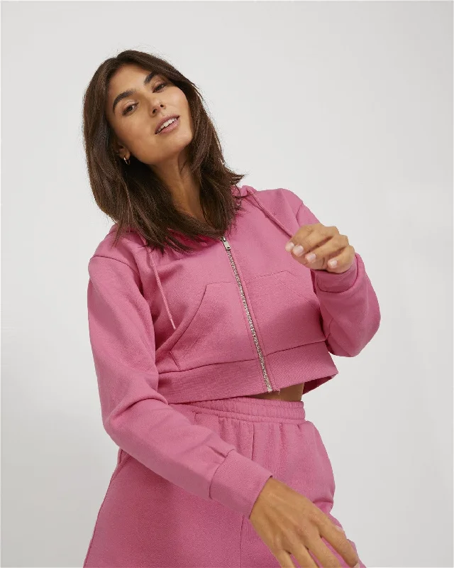 JJXX Abbie Long Sleeve Crop Full Zip Hooded Sweat-ROSE