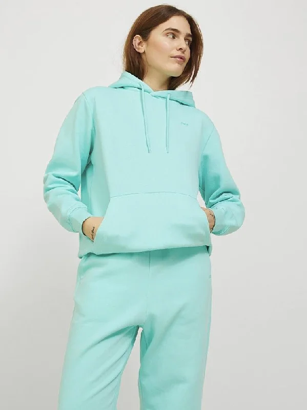 JJXX ladies Abbie Overhead Relaxed Fit Hooded Sweatshirt-TURQUOISE