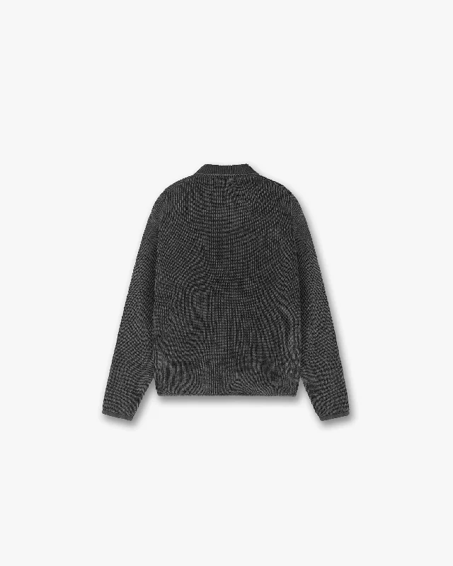 Ribbed Knit Oversized Polo - Washed Black