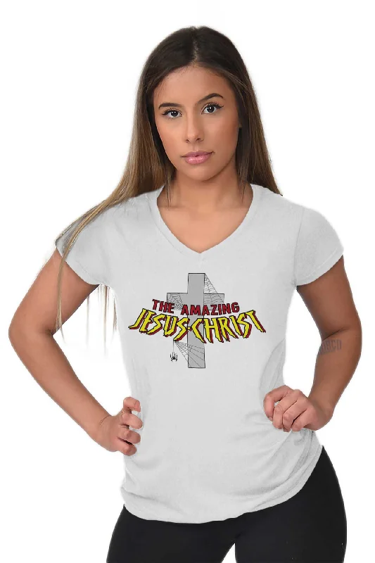 Amazing Jesus Christ Junior Fit V-Neck T-Shirt