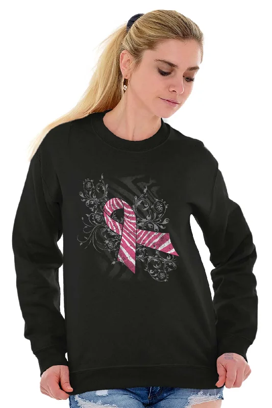 Pink And White Ribbon Crewneck Sweatshirt