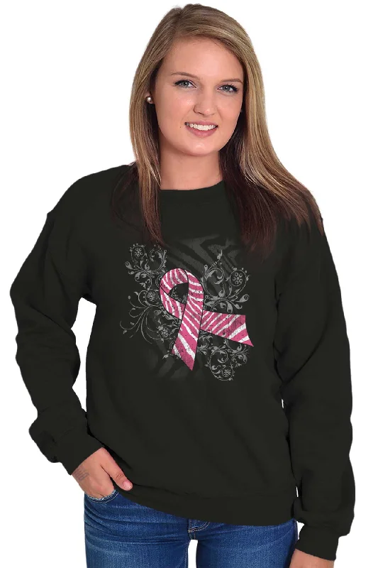 Pink And White Ribbon Crewneck Sweatshirt