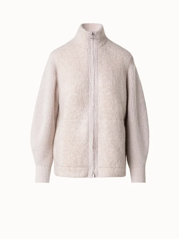 Bouclé Zip Cardigan in Cashmere Silk