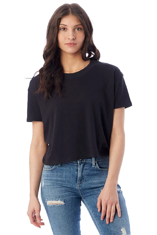 Alternative Womens Headliner Cropped Short Sleeve Crewneck T-Shirt - Black