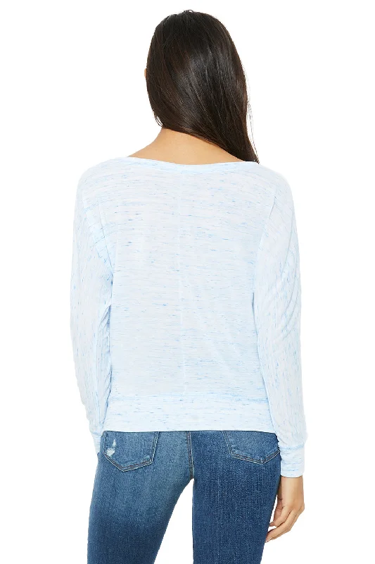 Bella + Canvas Womens Flowy Off Shoulder Long Sleeve Wide Neck T-Shirt - Blue Marble